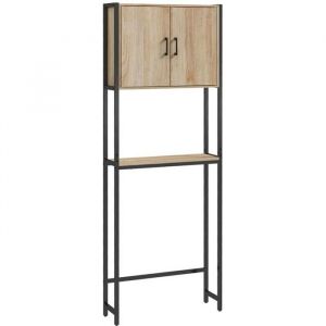 Kleankin - Meuble wc meuble dessus toilettes style industriel 2 portes 2 étagères acier noir aspect chêne clair - Beige