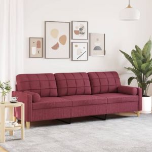 VidaXL Canapé 3 Places Avec Oreillers Décoratifs Bordeaux 210 Cm Tissu