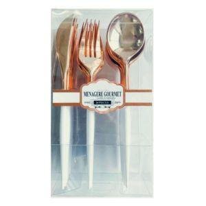 Ruedelafete Boite ménagère GOURMET 24 couverts plastique design, blanc/Rose Gold