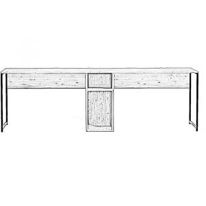 Bureau double avec rangement central effet bois, pi&egrave;tement noir 240 cm - Orsa