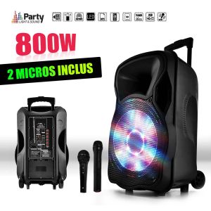 Image de Enceinte sono mobile amplifiée 800W 15 LED/USB/BT/SD/FM + Micros sans-fil/filaire PARTY15