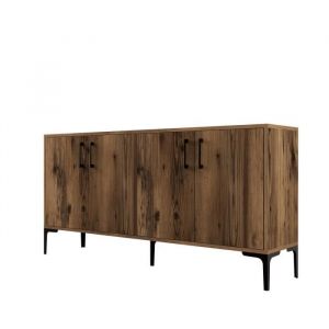 Menzzo Buffet bas 4 portes Vranus 160cm Bois Naturel et M&eacute;tal Noir