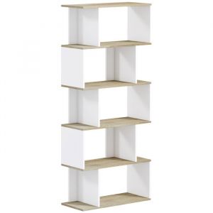 Homcom Bibliothèque design contemporain zig zag 5 étagères 6 niv. dim. 70L x 29l x 163H cm aspect bois blanc