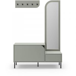 DRAWER Meuble d'entrée 2 portes avec miroir et portant en bois et métal H172cm - Vert amande - Silvar