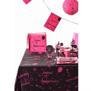 Santex 4760-15 - Nappe Joyeux Anniversaire noire pailletée