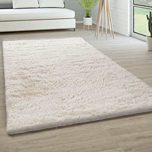 Tapis De Salon Poils Longs Fausse Fourrure Shaggy Moelleux Monochrome, Dimension:200x290 cm, Couleur:Ivoire