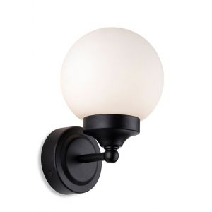 Firstlight Louis Applique Globe Salle de Bain Noir avec Verre Blanc Opale IP44