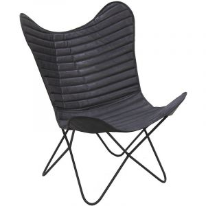 Image de Aubry Gaspard Fauteuil Butterfly en cuir noir