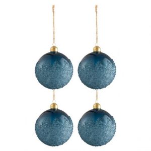Image de Lot de 4 Boules de No&euml;l "Givr&eacute;es" 10cm Bleu Prix