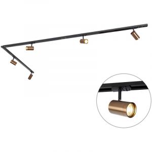 Qazqa Système sur rail monophasé moderne à 5 spots bronze foncé - Jeana