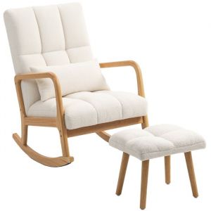 Homcom Fauteuil à bascule tissu laine bouclée matelasée avec repose-pieds style nordique