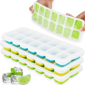 Loti Living Moule &agrave; gla&ccedil;ons - Avec couvercle - Moules &agrave; gla&ccedil;ons - Moule &agrave; gla&ccedil;ons en silicone - Gla&ccedil;ons - Sans BPA - Fond en caoutchouc - 3 pi&egrave;ces