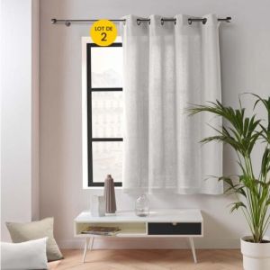Cdaffaires - Lot de 2 Rideaux Petite Hauteur 135 x 180 cm &ndash; Twily Blanc &ndash; Polycoton