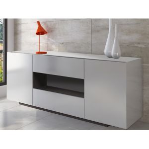 Buffet MALIK - 2 portes & 2 tiroirs - Blanc brillant