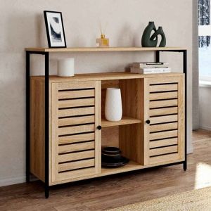 Idmarket Buffet 2 portes persiennes HALIFAX design industriel 100 cm