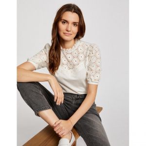 Morgan T-shirt manches courtes brodé ecru femme - Taille L