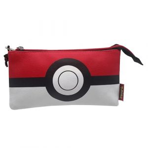 CYP BRAND Pokemon Trousse Triple, 5 Compartiments, Matériel Scolaire, Pokeball, Blanc et Rouge, Produit Officiel