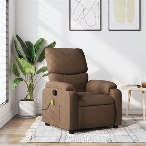 VidaXL Fauteuil de Massage Inclinable, Chaise de Relaxation avec Repose-pieds, Siège avec Dossier et Accoudoirs Salon, Moderne, Marron Tissu