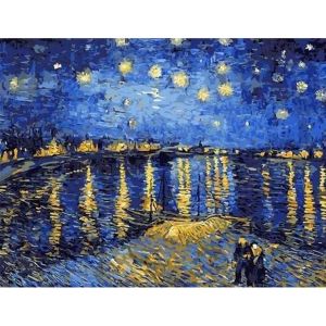 Figured'Art Peinture par Num&eacute;ro Adulte Van Gogh Nuit Etoil&eacute;e sur le Rh&ocirc;ne - Activit&eacute; Manuelle Kit de Loisir Cr&eacute;atif DIY Num&eacute;ro d'Art Complet - 40x50cm sans ch&acirc;ssis en bois