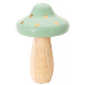 Ruedelafete Grand Champignon en bois bicolore naturel et VERT, pois or 15,5 cm