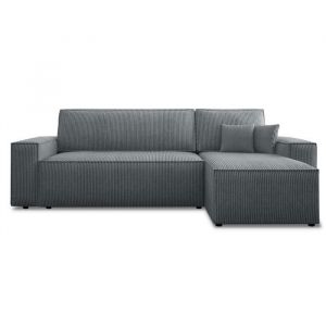 Canap&eacute; d'angle convertible r&eacute;versible Lorenzo en velours c&ocirc;tel&eacute; Gris fonc&eacute; - Gris fonc&eacute;