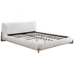 Lit 180 x 200 cm - Tissu bouclette - Blanc et naturel - gamura