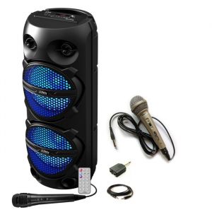 Pack Karaok&eacute; Enceinte Bluetooth 300W 2x8'' LED TWS Party PLUTON - 2 micros - F&ecirc;te Ev&eacute;nement DJ Soir&eacute;e Animation Musicale