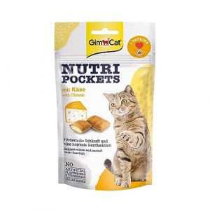 GimCat Nutri Pockets Fromage - Snack croustillant pour chats, avec une farce cr&eacute;meuse et des ingr&eacute;dients fonctionnels - 1 sachet (1 &agrave; 60 g)