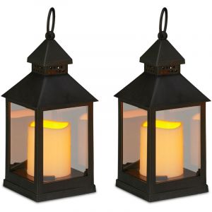 Relaxdays Lanterne led, lot de 4, Chandelle avec effet flamme, pour extérieur, lanterne nostalgique, h 23 cm, noir