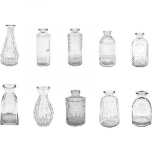 Relaxdays Set de 10 vases, textur&eacute;s, Verre, H : 10-14,7 cm, Petites vases d&eacute;coratifs Transparents pour la Table