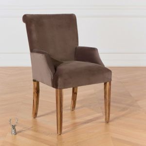 Fauteuil de table en velours taupe
