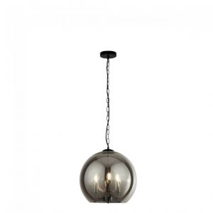 Searchlight Suspension sphere 3 ampoules boule en verre fum&eacute; - noir / chrome