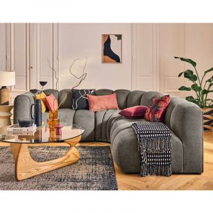 Canap&eacute; modulable 4 places angle droit en tissu textur&eacute; taupe