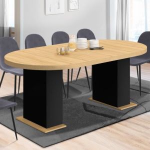 Idmarket Table à manger extensible ronde eden 4-10 personnes bois et noir 110-200 cm