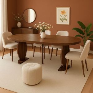 Menzzo Table ovale extensible L110-260cm Icarios avec pieds design Bois Noyer
