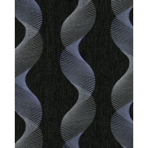 Edem Papier peint à motifs graphiques 85035BR36 papier peint vinyle légèrement texturé avec des lignes ondulées et des accents métalliques anthracite gris-noir bleu violet argent 5,33 m2