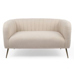 Menzzo Canapé 2 places moderne pieds métal doré et tissu bouclette beige