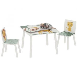 Table enfant avec chaise motifs animaux en bois vert