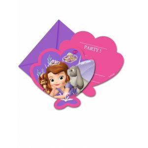 6 cartes d'invitation et enveloppes Princesse Sofia