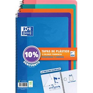 Oxford Cahier en spirale 80 feuilles 4x4 avec marge couvercles en plastique folio couleurs tendance 10 dto -pack 5u-