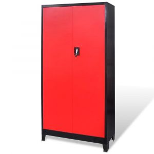 Helloshop26 - Armoire avec coffre à outils boîte de rangement stockage servante d'atelier 3 etagères réglables acier 180 cm rouge et noir