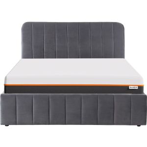 Image de Ensemble lit coffre 140x190 en velours gris anthracite Ava + Matelas mousse gel m&eacute;moire de forme, double confort - Dual Confort
