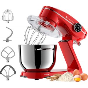 Image de KitchenBrothers Robot de cuisine - Affichage tactile et minuterie - Robot de cuisine - 6L - 1800W - Aluminium - Rouge