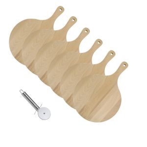 Fackelmann 6 Planches à pizza et tarte flambée en bois 30 cm et Roulette à pizza en inox