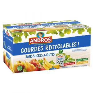 Andros Compote Pomme, Poire, Fraise&Banane - Le Lot De 20 Gourdes De 90g