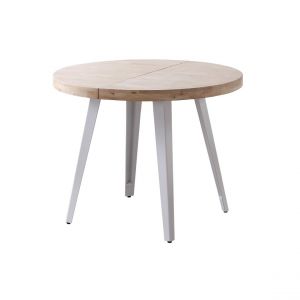 Image de Pegane Table à manger ronde extensible en bois coloris chêne nordique pieds blanc - diamètre 100-180 x hauteur 76 cm