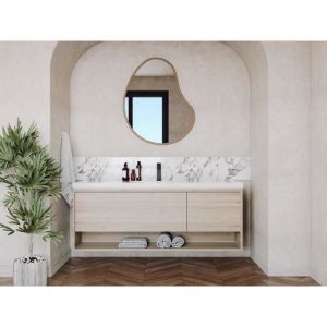 Meuble de salle de bain suspendu simple vasque coloris naturel clair - 150 cm - PUJUKA