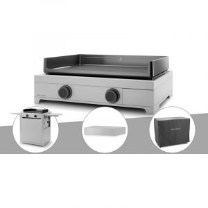 Forgeadour Plancha gaz Modern 60 inox avec chariot, couvercle et housse - Gris