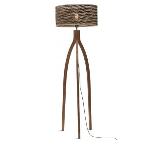 Good & Mojo Lampadaire en bambou naturel avec abat-jour en bois noir et naturel 150x50 cm Java -