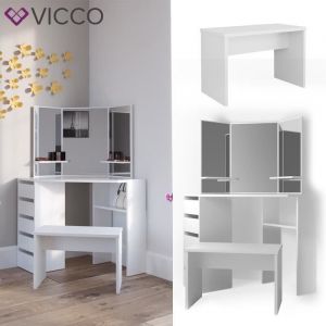 Image de Vicco - Coiffeuse d'angle "Arielle" Blanc avec banc